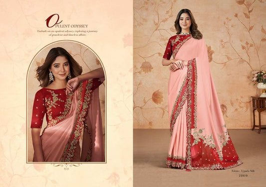 Pink and Red Plentiful Odyssey Upada Silk Saree with Embroidered Blouse