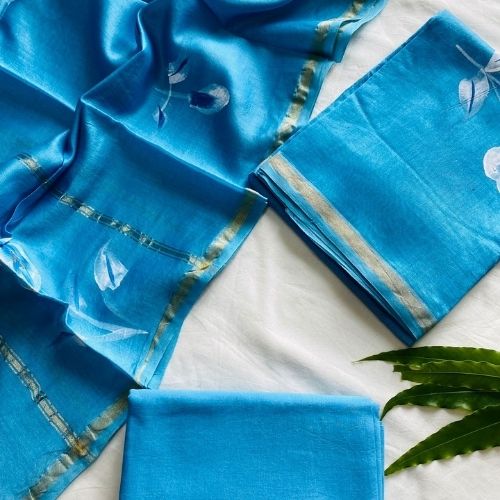 Elegant Blue Chanderi Silk Suit with Dupatta for Women