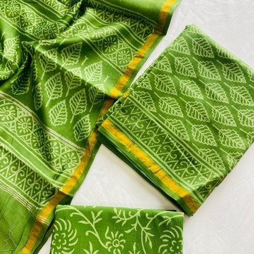 Stylish Green Chanderi Silk Suit with Dupatta for Women