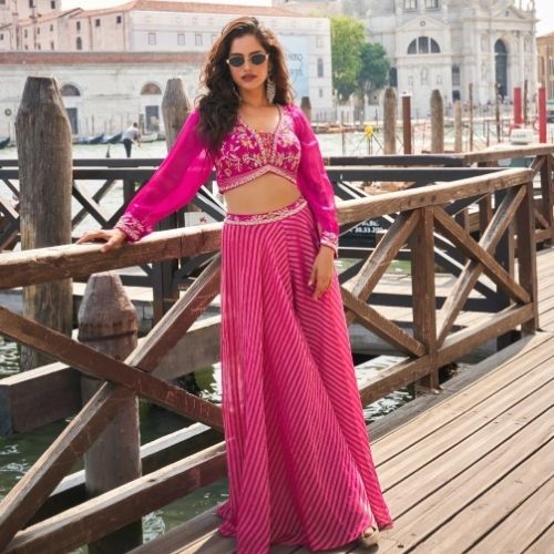 hot pink indo western dress Beautiful front cut Indo Western dress in Hot Pink Spend Worth Clothing