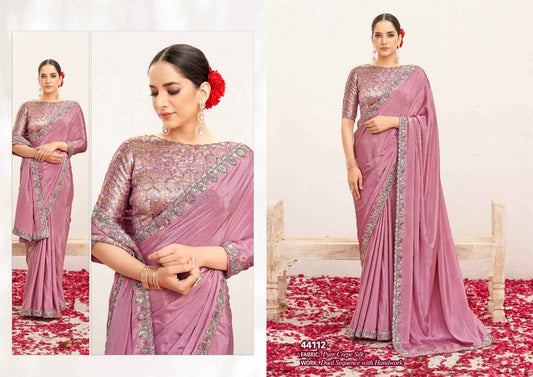 Lavender Rose Pure Crepe Silk Saree with Sequin Embellished Border