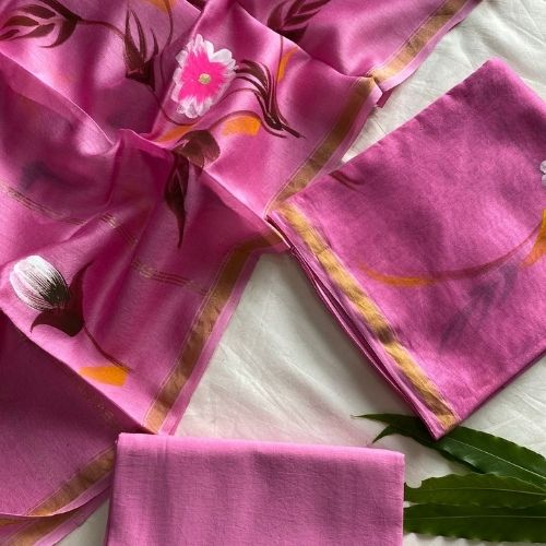 Elegant Pink Floral Chanderi Silk Suit with Dupatta for Women