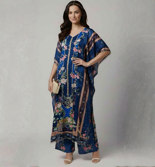 Elegant Feather Silk Kaftan Suits for Women