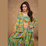 Multicolor Printed Indo Western Dress in Real Chinon Silk