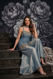 Dusty Blue Designer Embroidered Palazzo Set