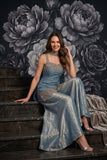 Dusty Blue Designer Embroidered Palazzo Set