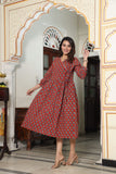 Rust Red Bagru Hand Block Printed Cotton One Piece Dress