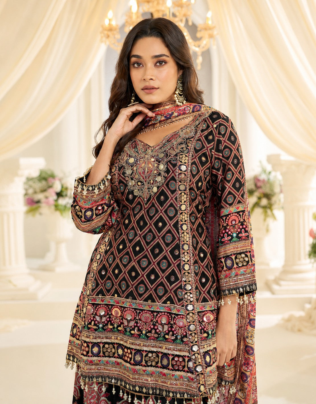 Black Printed Premium Natural Crepe Silk Palazzo Set