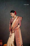 Cream & Maroon Soft Banarasi Silk Saree with Chit Pallu