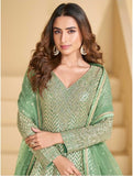 Mint Green Embroidered Georgette Palazzo Set with Swarovski Work