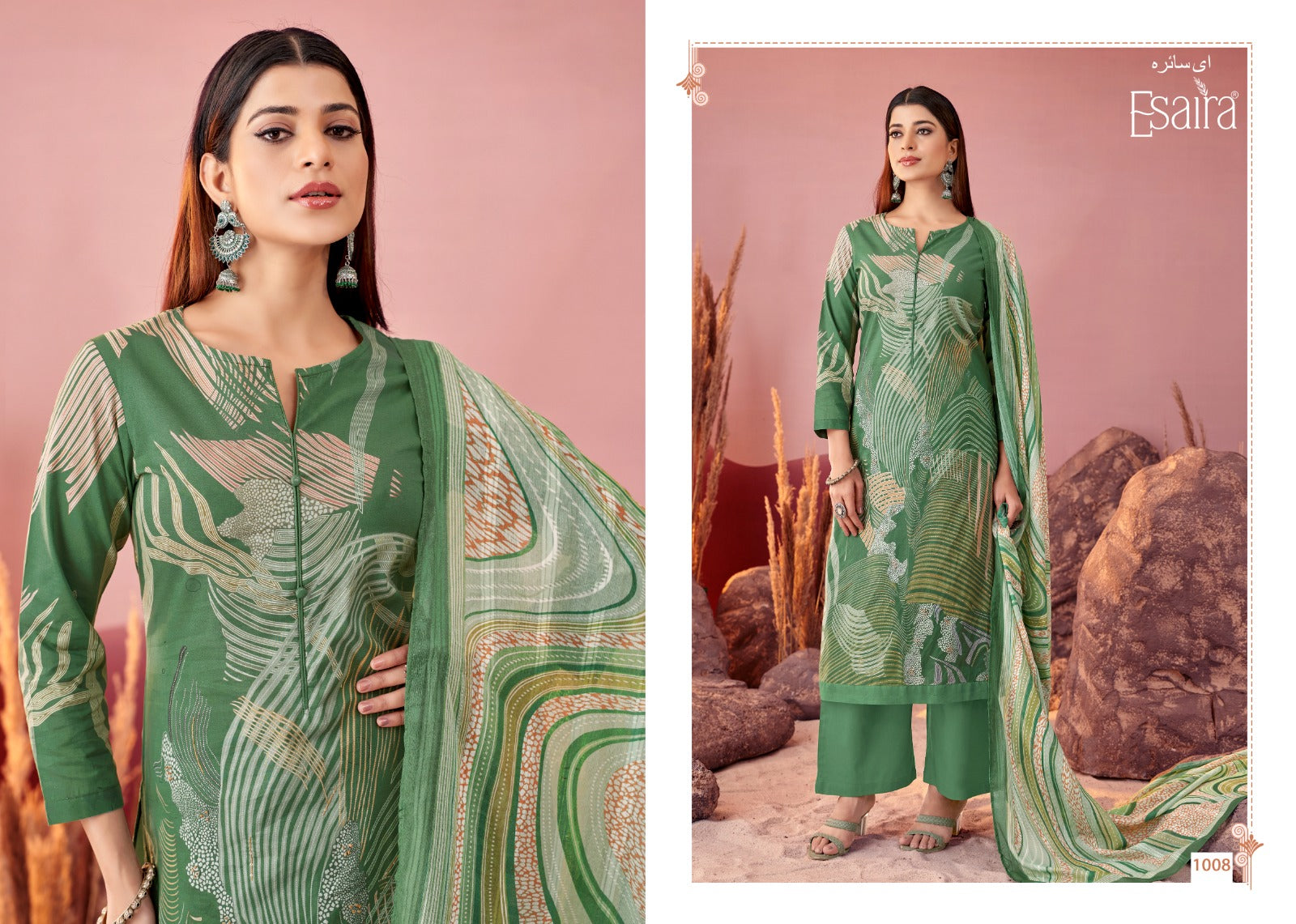 Elegant Unstitched Cotton Suit (Olive Green)