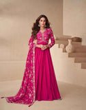 Fuchsia Pink Embroidered Georgette Anarkali Gown with Dupatta