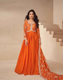 Radiant Orange Chinnon Silk Embroidered Anarkali Set