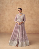 Lavender Embroidered Real Georgette Anarkali Set with Chinnon Dupatta


