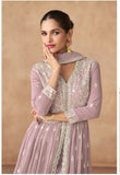 Lavender Embroidered Real Georgette Anarkali Set with Chinnon Dupatta

