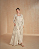 Champagne Beige Embroidered Georgette Party Gown Set