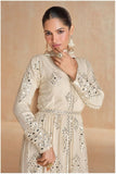 Champagne Beige Embroidered Georgette Party Gown Set