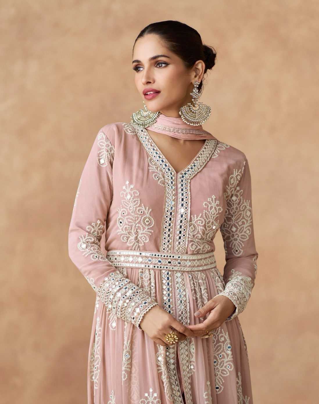 Dusty Pink Embroidered Anarkali Suit in Real Georgette