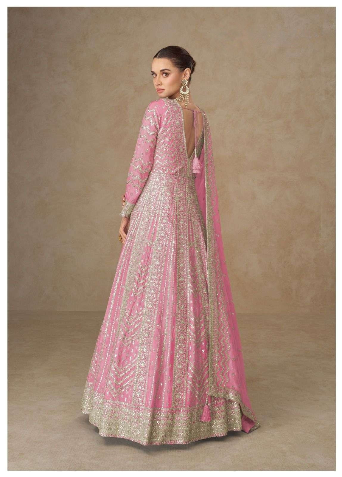 Pink Silk Floor Length Anarkali Gown with Dupatta