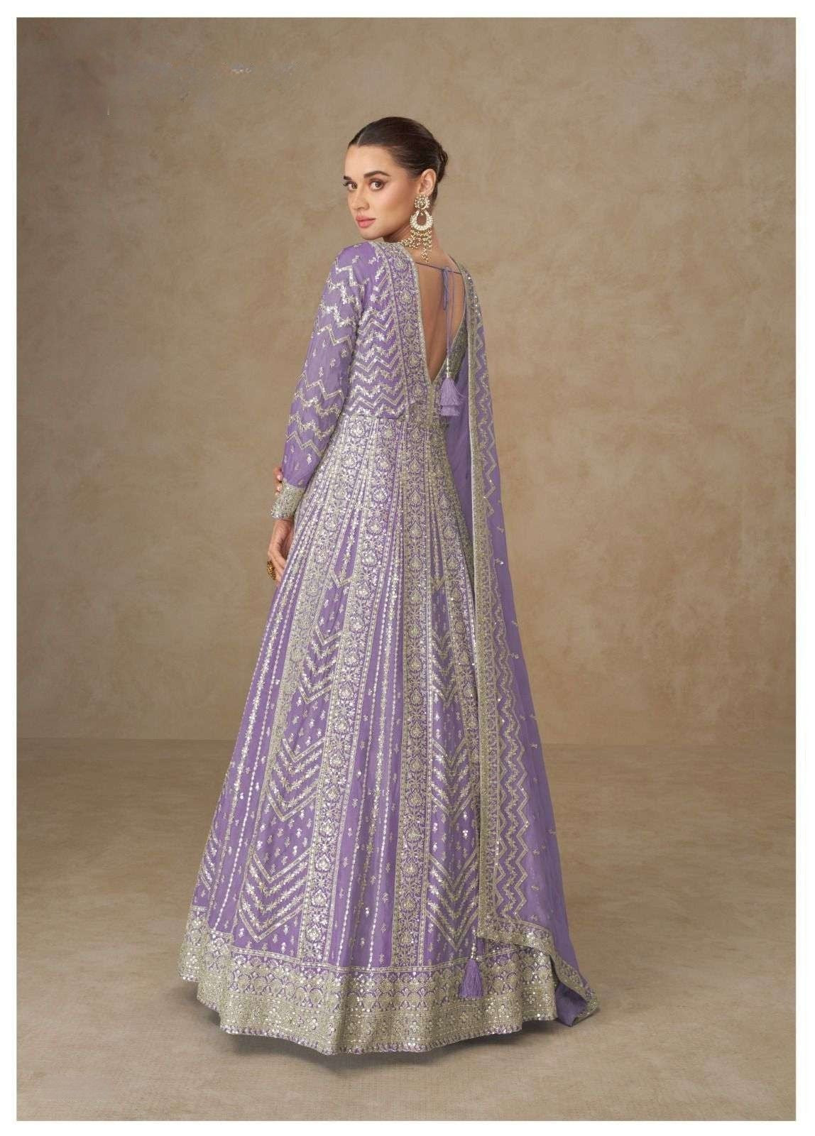 Lavender Silk Floor Length Anarkali Gown with Dupatta