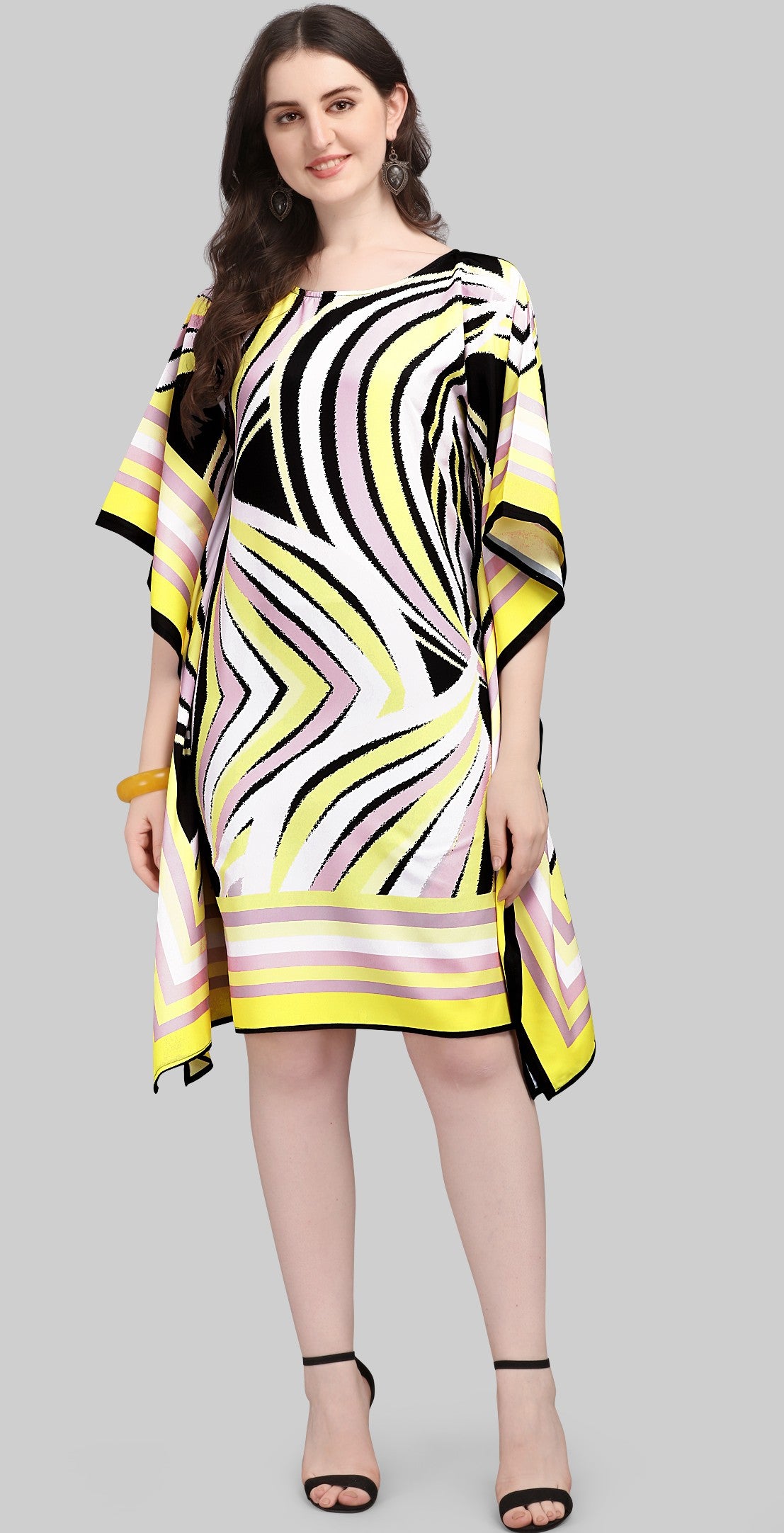 Yellow Printed Modern Kaftan Dress for Women