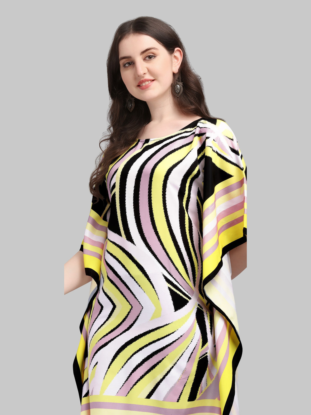 Yellow Printed Modern Kaftan Dress for Women