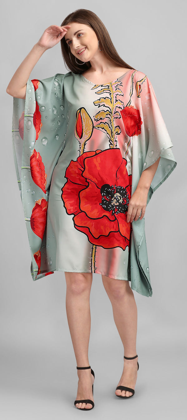 Sage Green Women’s Kaftan Dress with Floral Print
