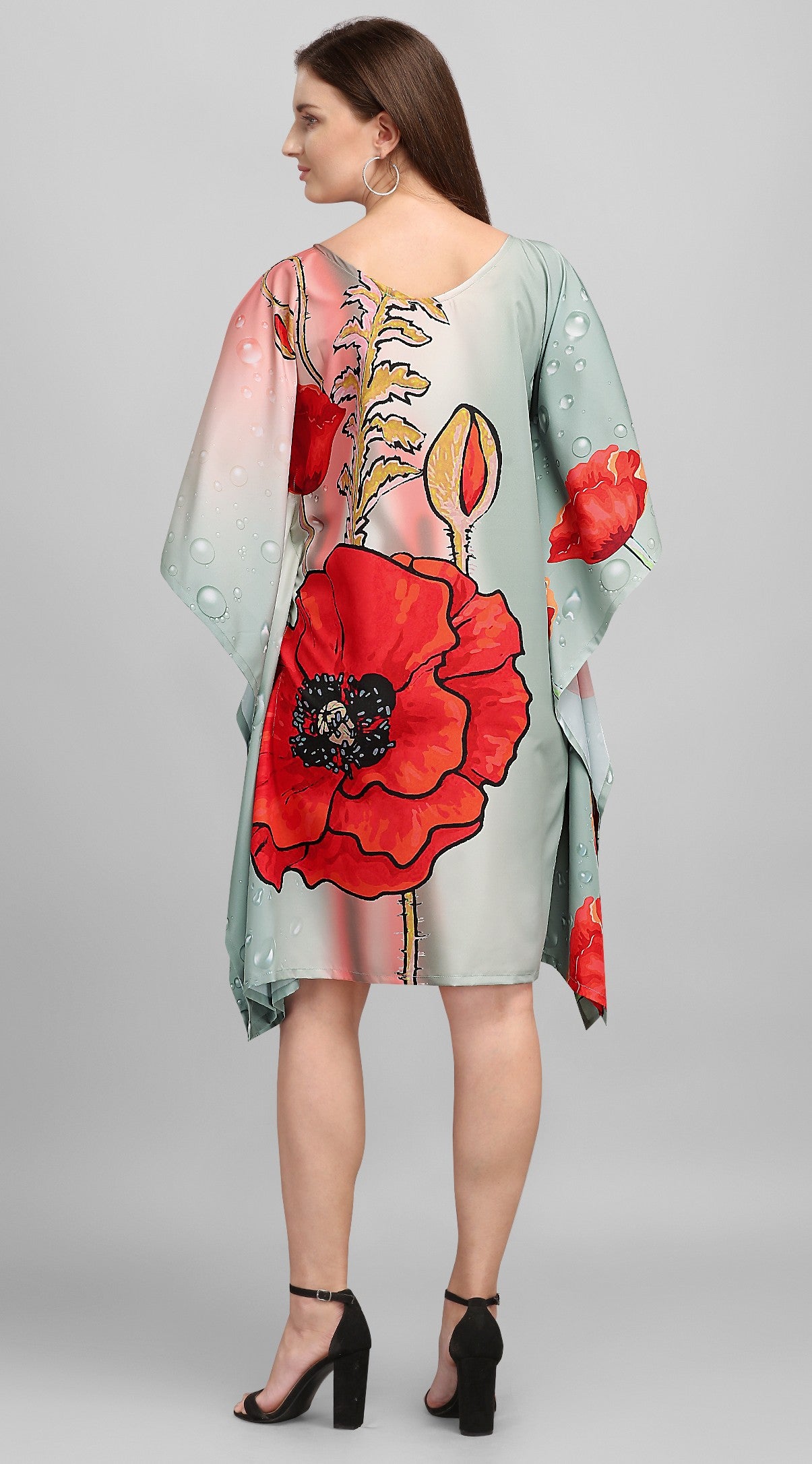Sage Green Women’s Kaftan Dress with Floral Print
