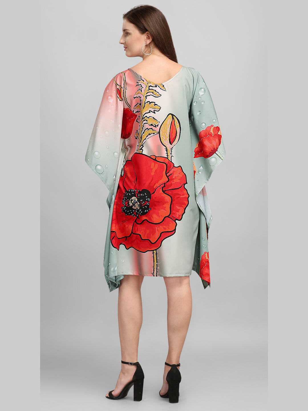 Sage Green Women’s Kaftan Dress with Floral Print