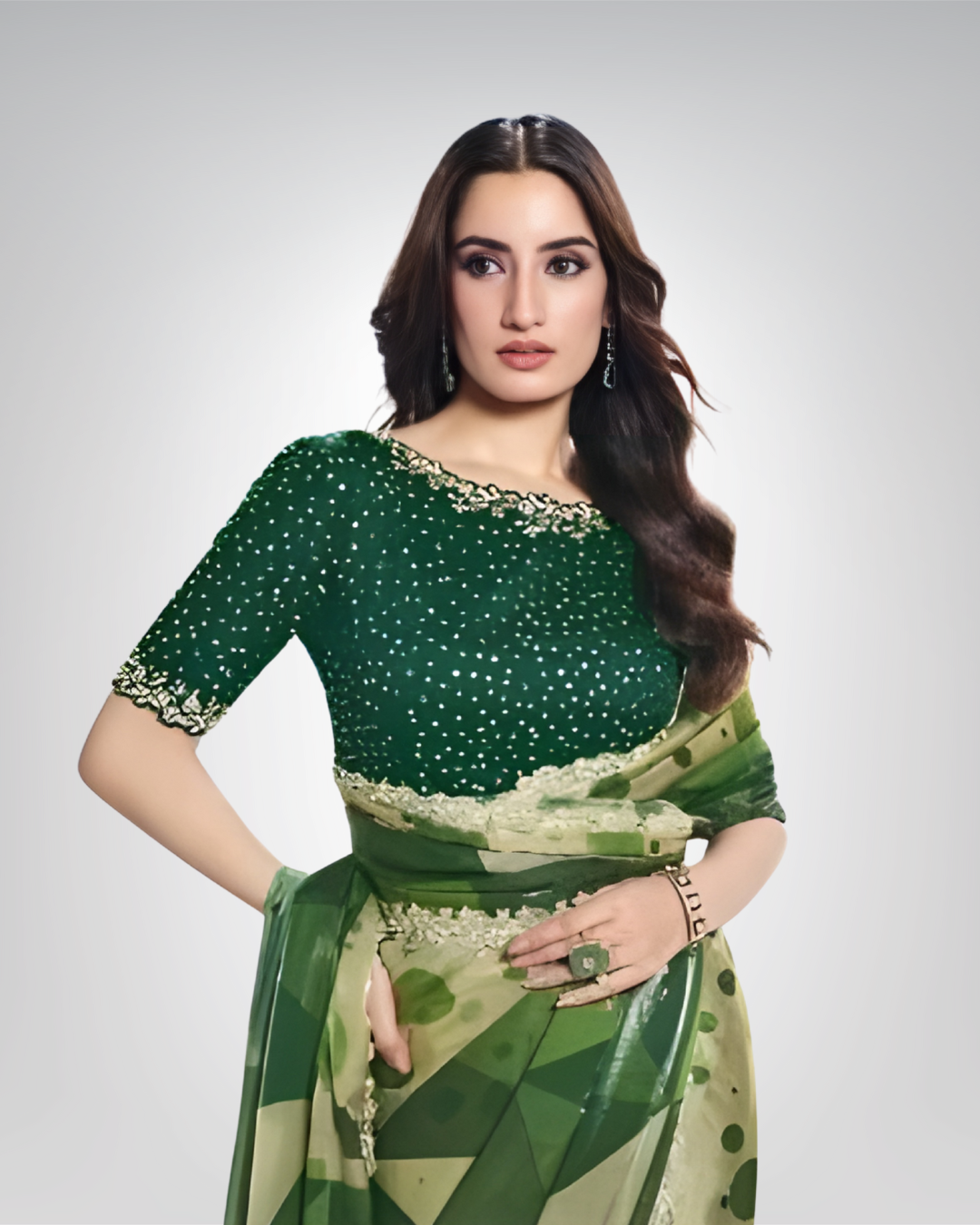 Green Satin Silk Party Wear Saree with Sequence Embroidery