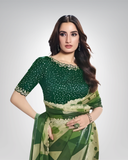 Green Satin Silk Party Wear Saree with Sequence Embroidery