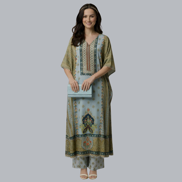 Powder Blue Designer Kaftan Suit Set for Women