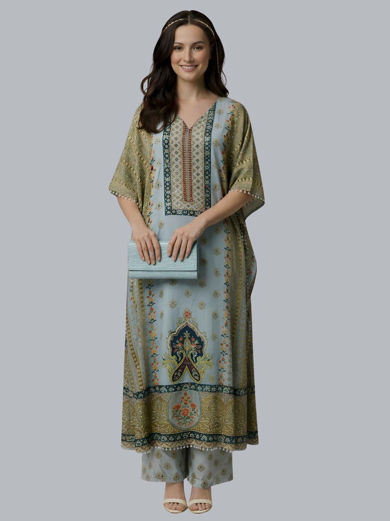 Powder Blue Designer Kaftan Suit Set for Women
