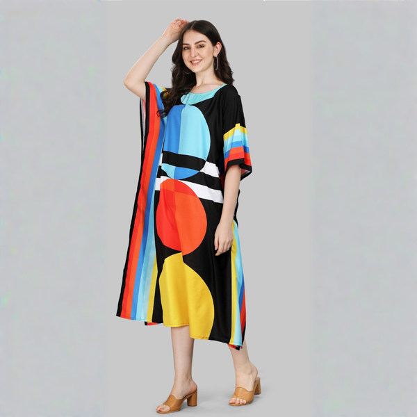 Black Multicolor Designer Kaftan Kurti for Women