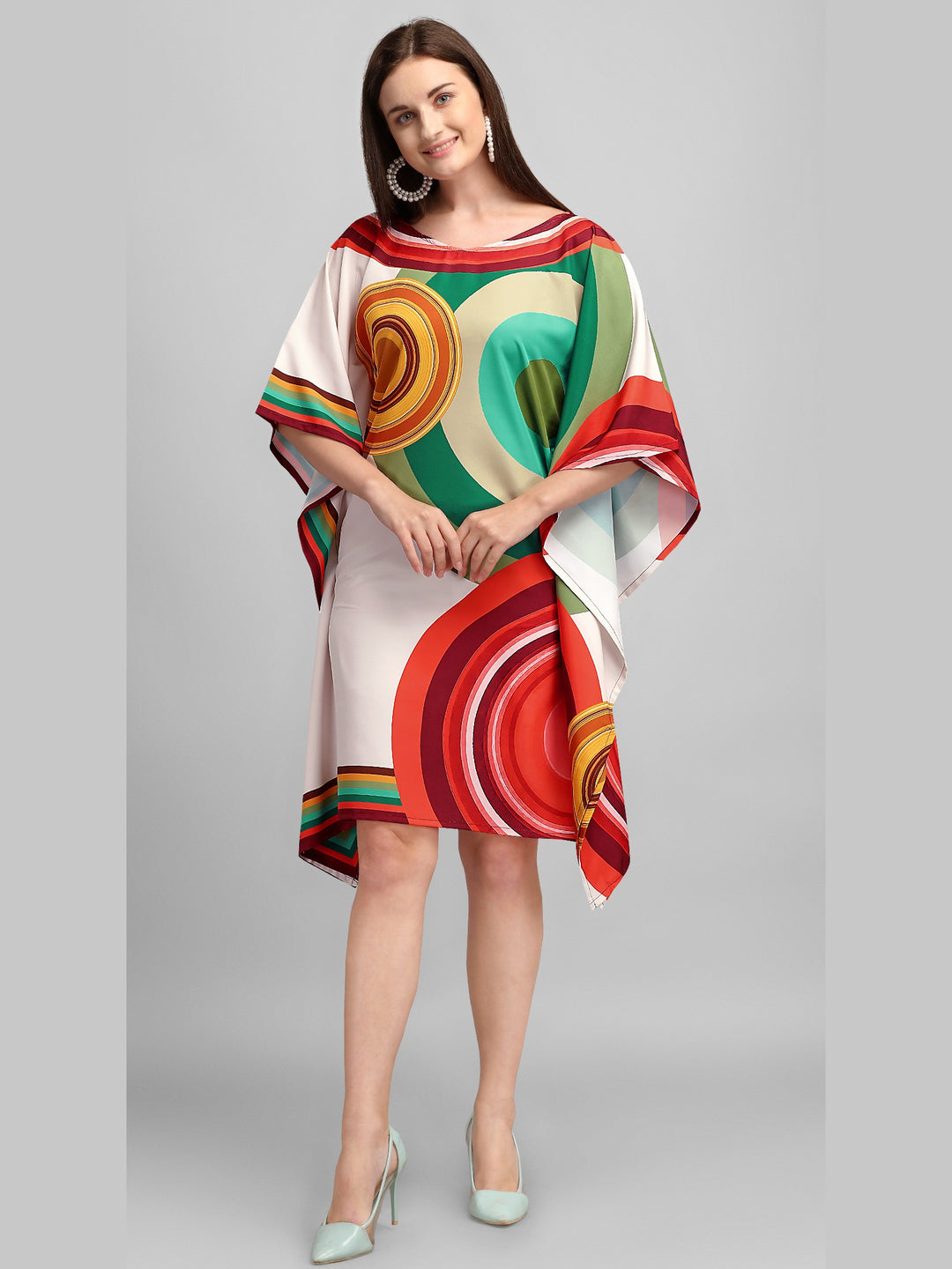 Multicolor Women’s Kaftan Dress with Abstract Print