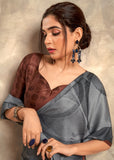 Steel Grey Designer Crepe Silk Saree