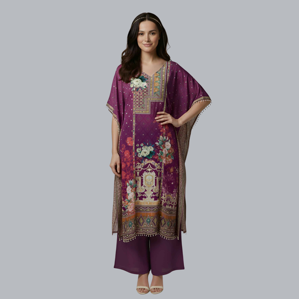 Wine Purple Designer Kaftan Suit Set for Women