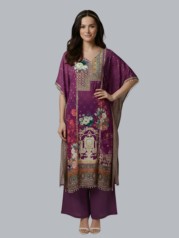 Wine Purple Designer Kaftan Suit Set for Women