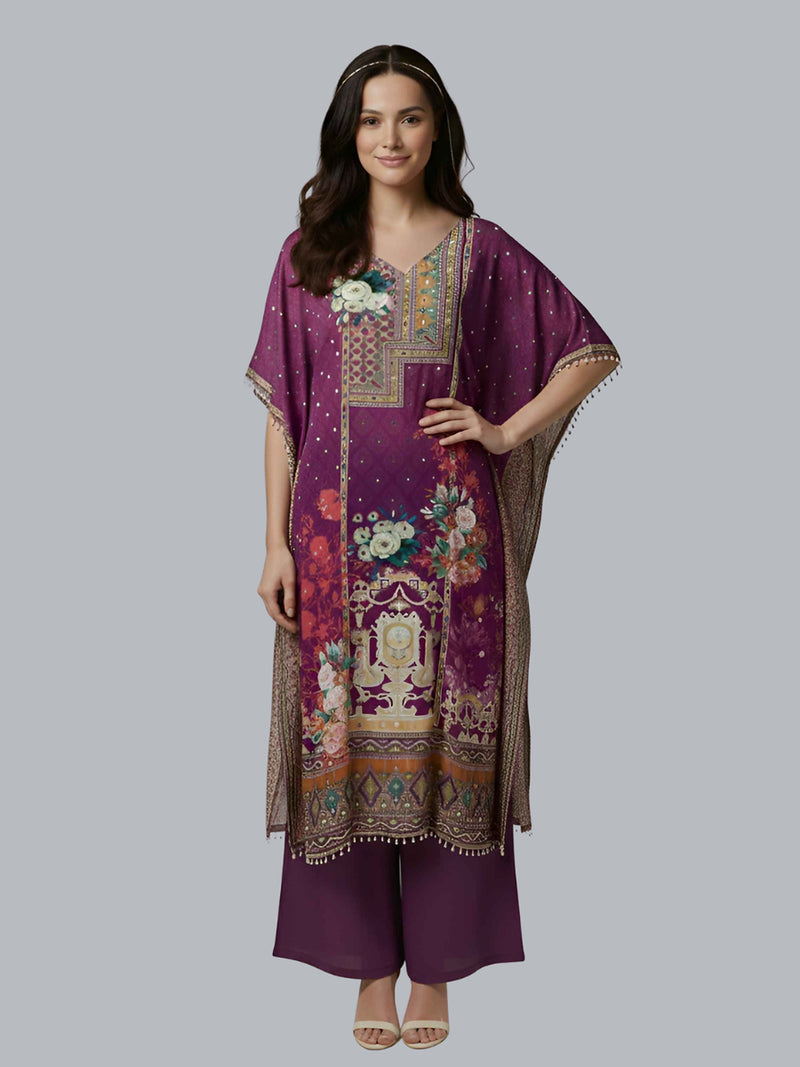 Wine Purple Designer Kaftan Suit Set for Women
