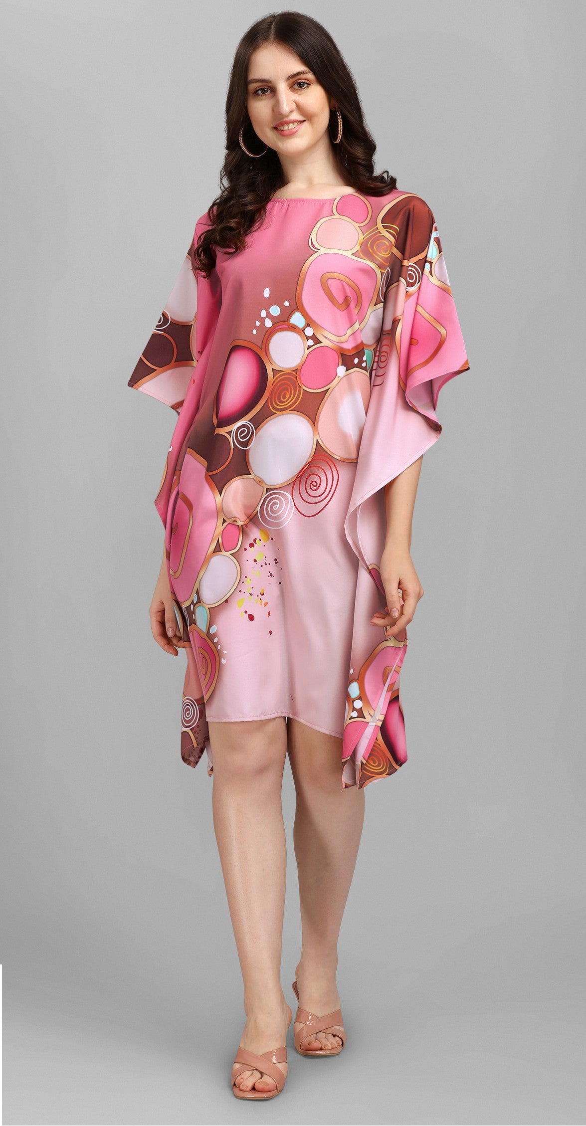 Pink Women’s Kaftan Dress with Abstract Print Design