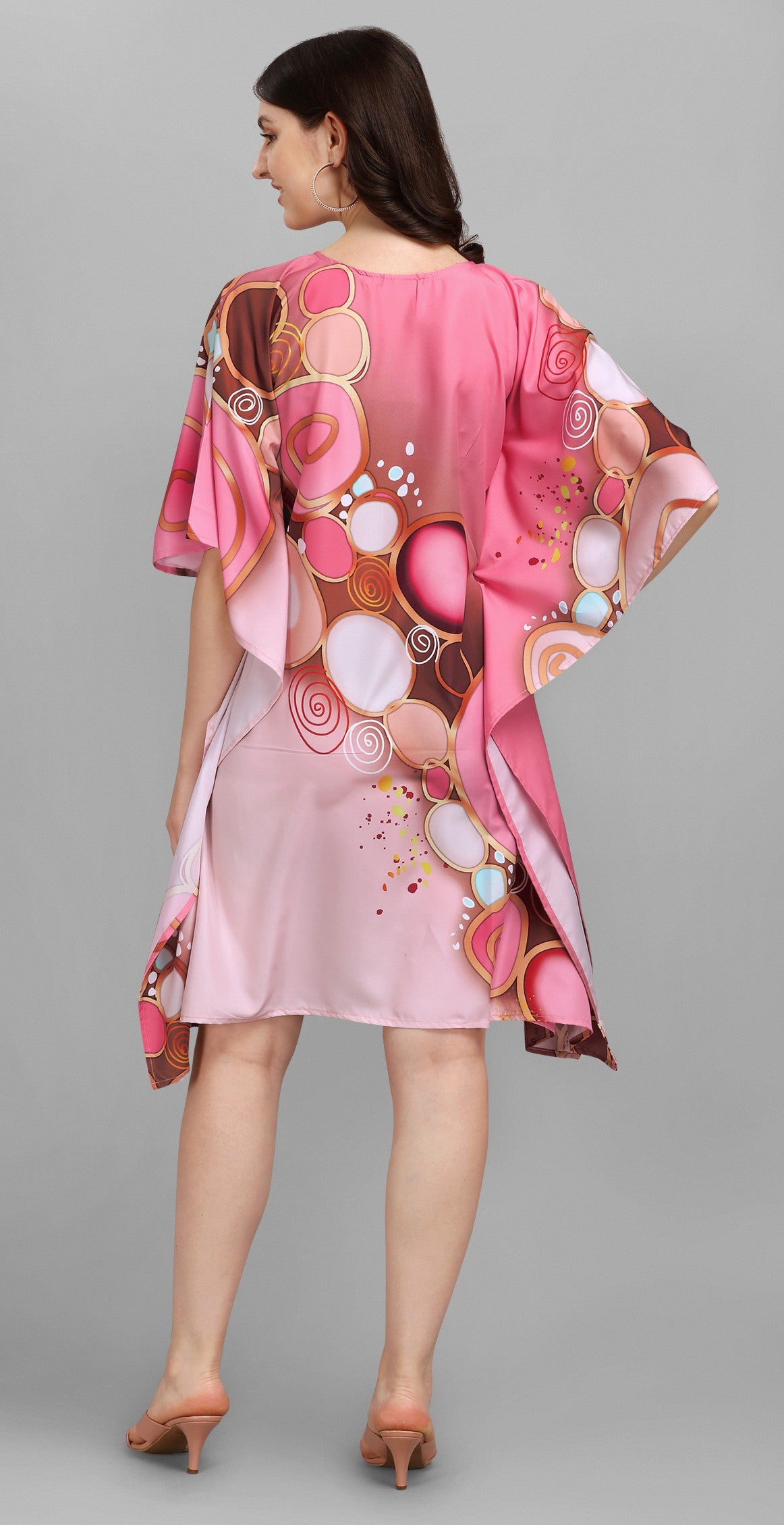Pink Women’s Kaftan Dress with Abstract Print Design