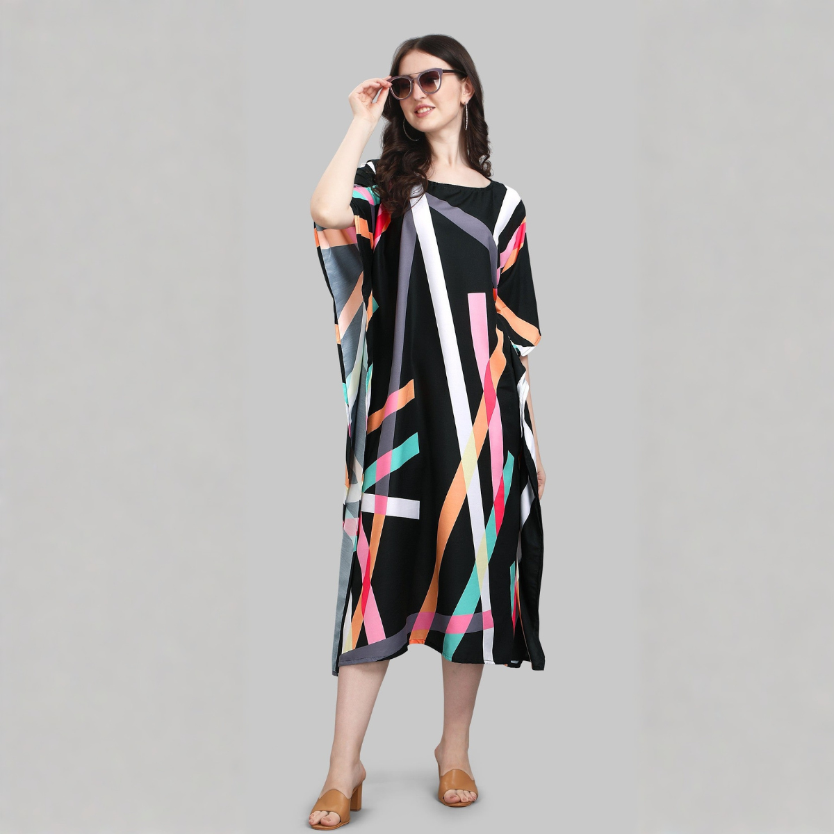 Black Multicolor Designer Kaftan Kurti for Women
