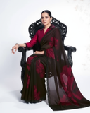 Black & Wine Two Tone Satin Silk Party Wear Saree