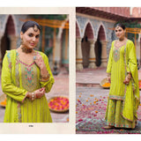 Regal Lime Green Heavy Chinnon Embroidered Palazzo Suit
