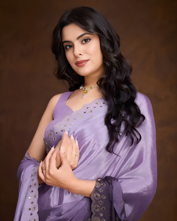 Lavender & Purple Double Shaded Chinon Silk Party Wear Saree