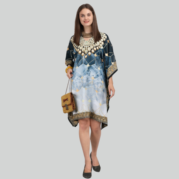 Blue & Gold Designer Kaftan Dress for Women