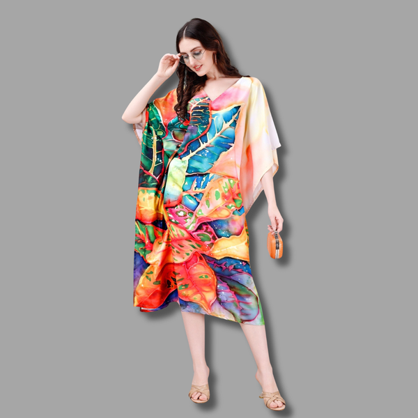 Multicolor Tropical Print Kaftan Kurti Dress for Women