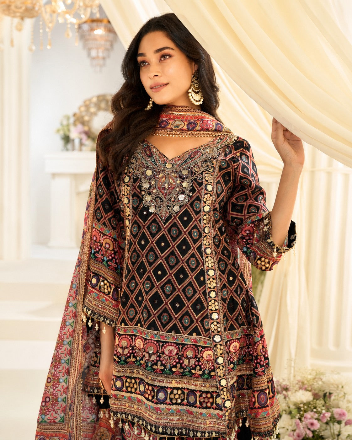 Black Printed Premium Natural Crepe Silk Palazzo Set