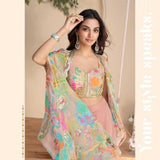 Blush Pink Indo Western Chinon Silk Dress with Shrug Set