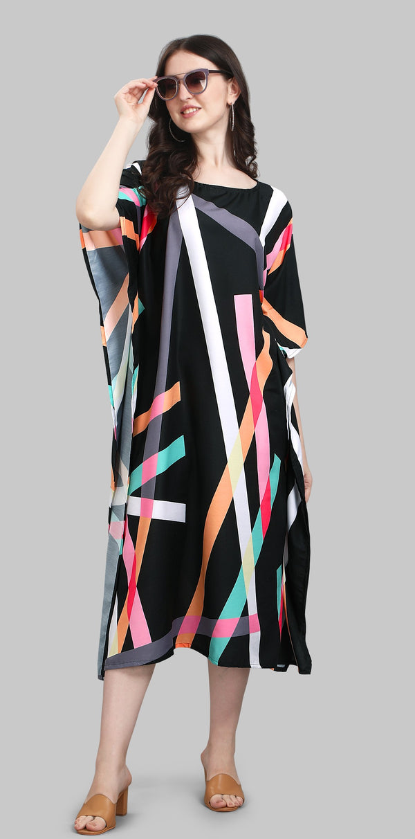 Black Multicolor Designer Kaftan Kurti for Women